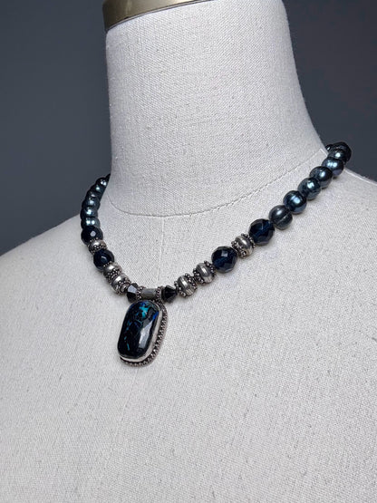 925 Sterling Silver Labradorite Pendant Tahitian Pearls Pre-owned Necklace
