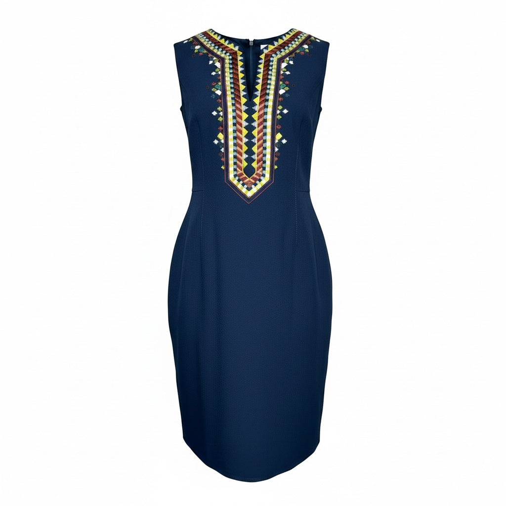 Women Size 8 Tory Burch Sophia Blue Embroidered, Beaded Pre-owned Dress