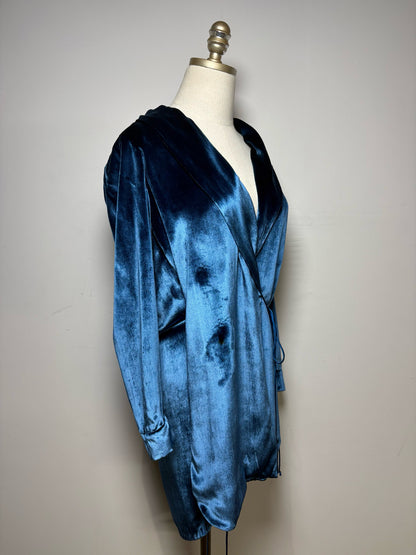 Women Size 2 Michelle Mason Blue Velvet Silk Blend Pre-Owned Long Cardigan