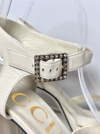 W Shoe Size 40 (10, US) Gucci Cream Leather Costanze Ankle NWT, Pre-owned Heels