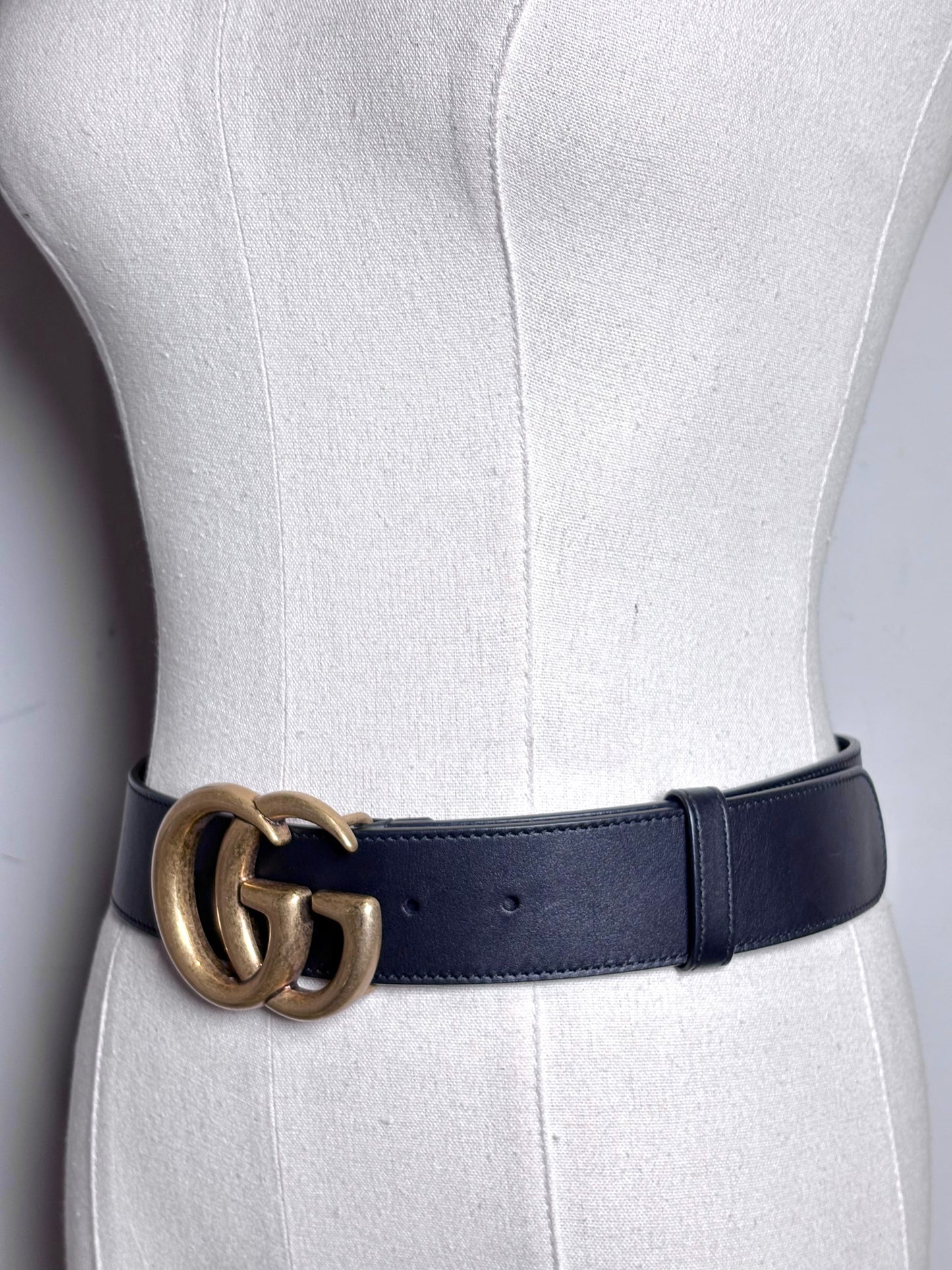 Gucci GG Marmont 85-34 Wide Black Leather Belt