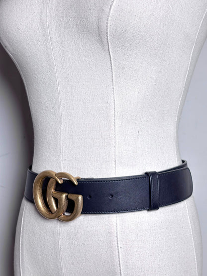 Gucci GG Marmont 85-34 Wide Black Leather Belt