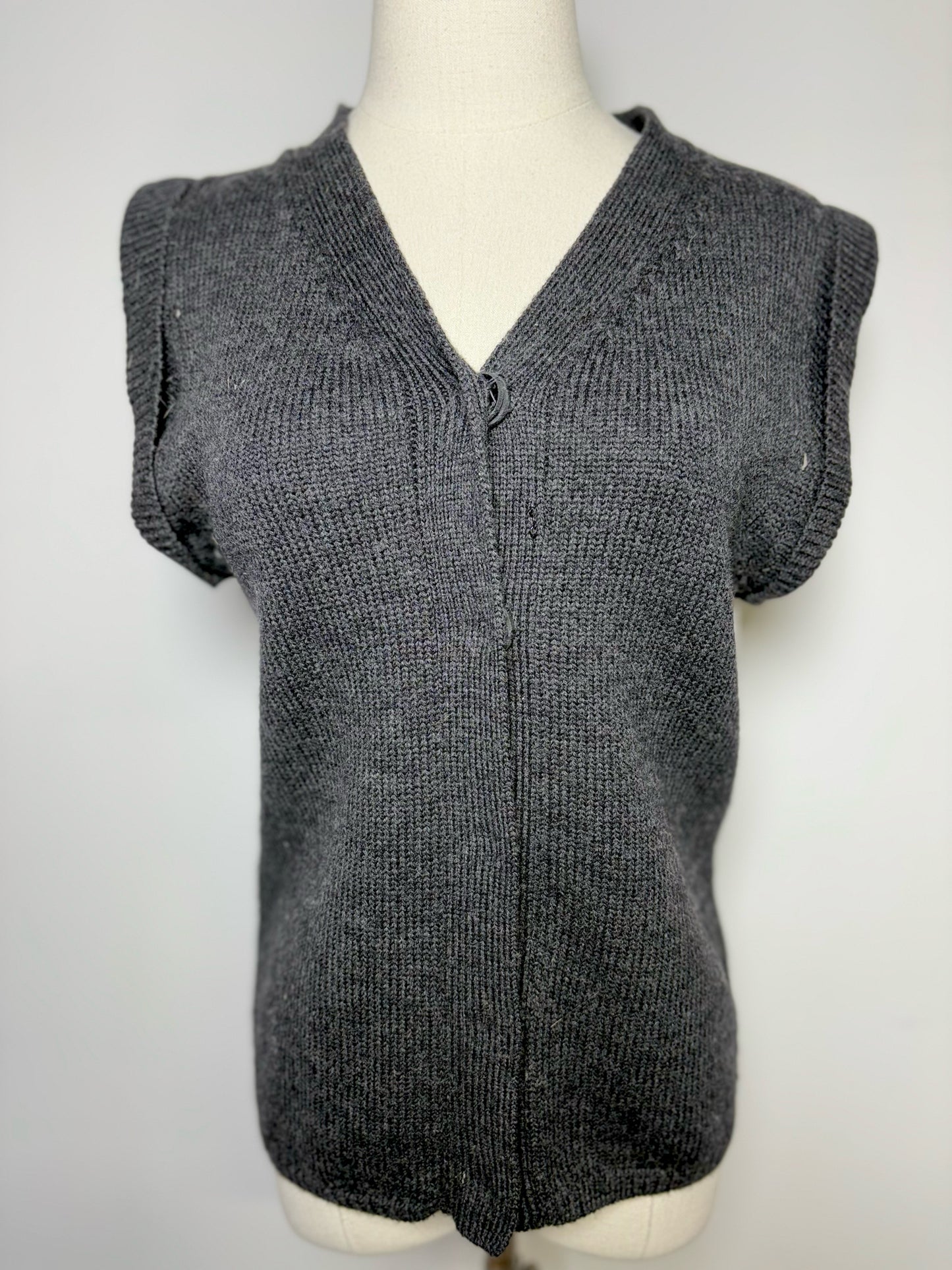 Women Size S Diane Von Furstenberg Charcoal Solid w/Fox Trim Wool Blend Sweater