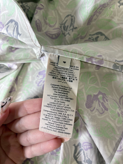 Women Size 4 Tory Burch Brown, Green Floral Pure Cotton Women's Pre-owned Dress