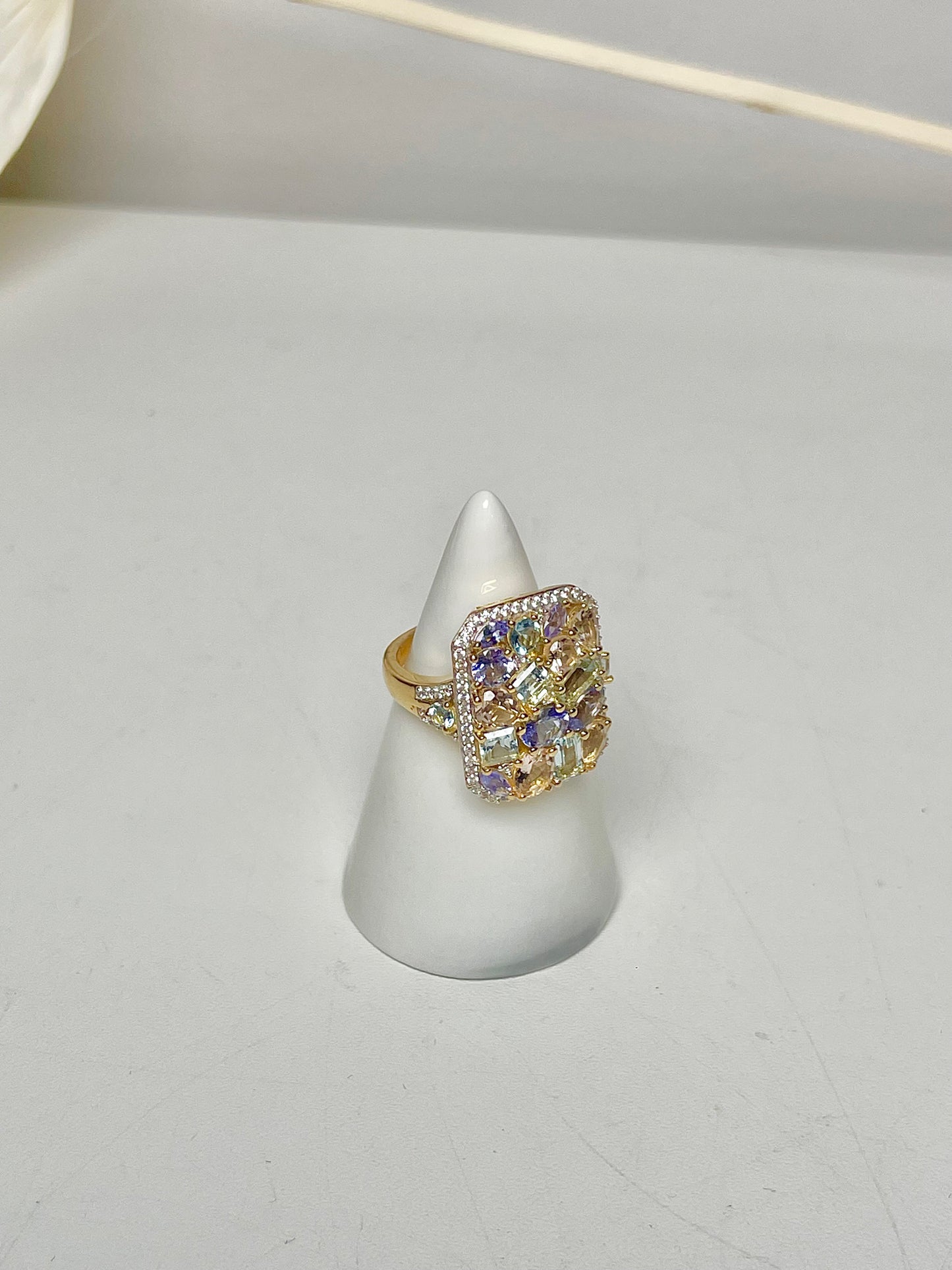 Sterling Silver Morganite, Aquamarine, Tanzanite NWT Sz 6 Ring