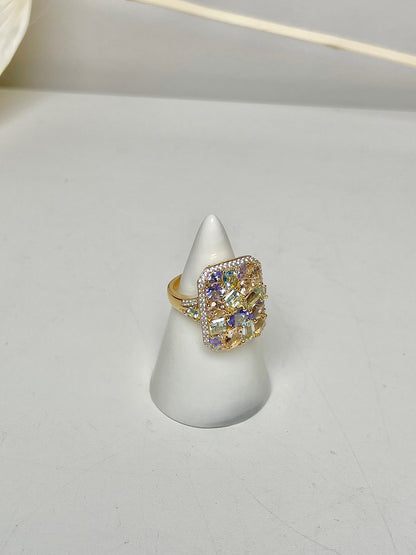 Sterling Silver Morganite, Aquamarine, Tanzanite NWT Sz 6 Ring