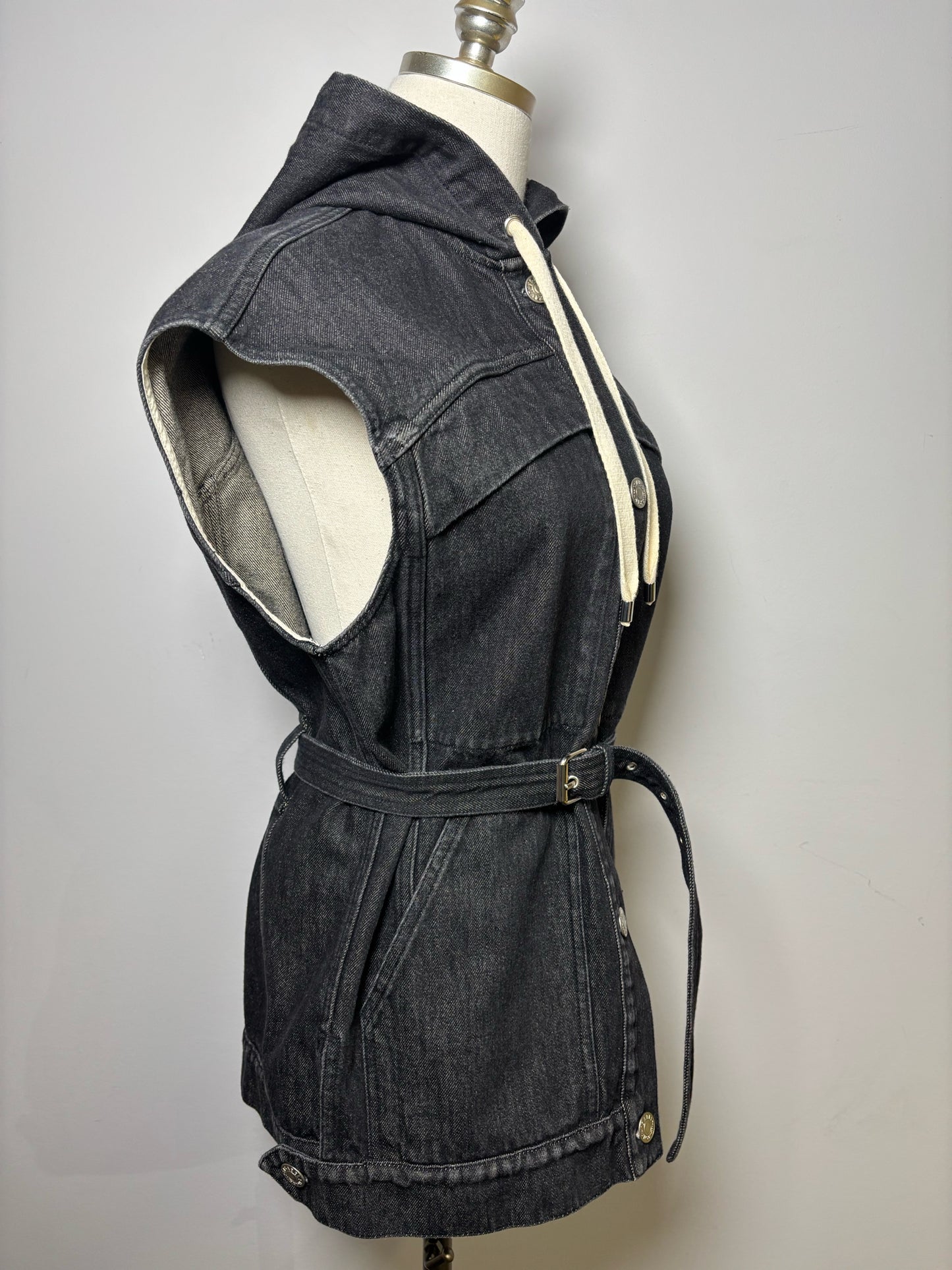 Women Size 6 Isabel Etoile Marant Black Solid Denim Hood Vest