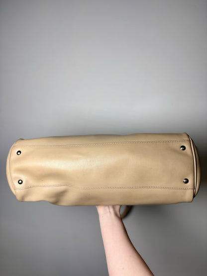 Women's Salvatore Ferragamo Solid Leather Pre-owned Beige Print Large Purse