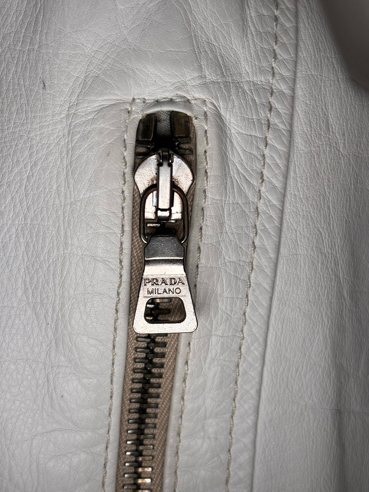 Vintage Prada White Leather Solid Men's Size 52 Moto Jacket