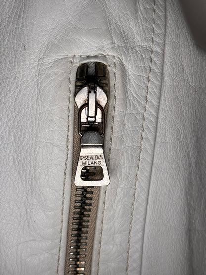 Vintage Prada White Leather Solid Men's Size 52 Moto Jacket