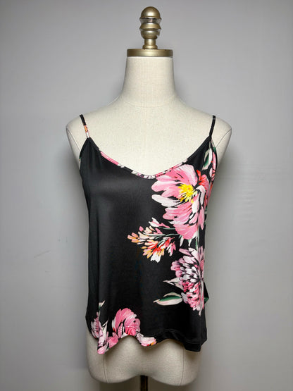 Women Size PS Jade by Johnny Was Black Floral Print Pure Silk Pre-Owned 2-Piece Blouse
