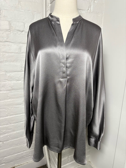 Women Size M Vince Gray Solid Silk Blouse