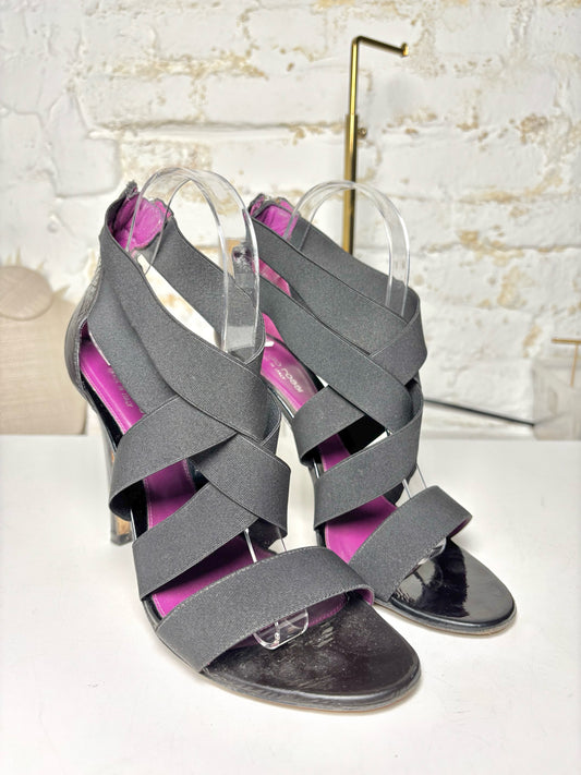 W Shoe Size 40 (10, US) Sergio Rossi Black Elastic, Leather Patent Sandals