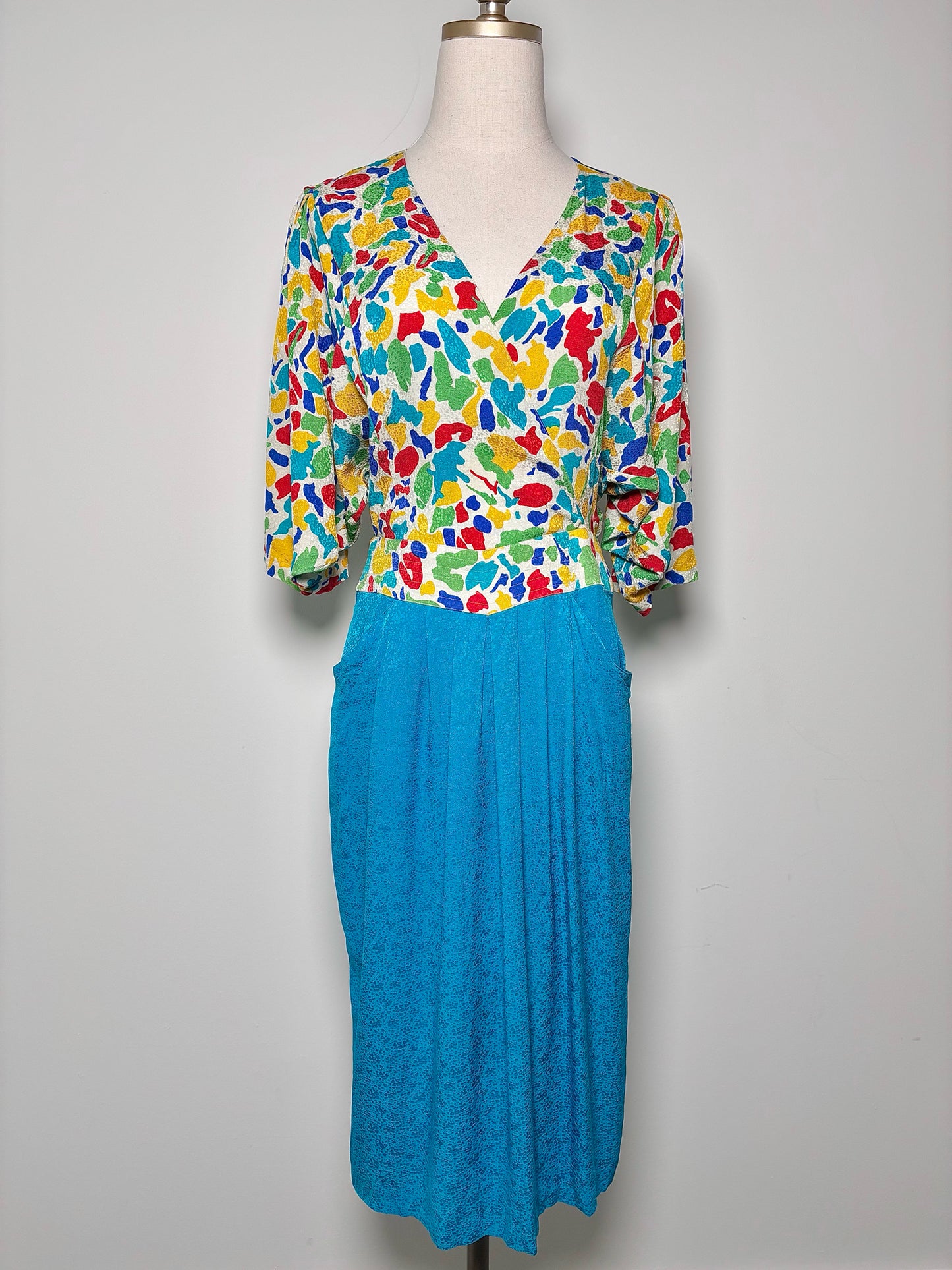 Women Size 6 Louis Feraud Yellow, red, white, green, blue Print Silk Dress