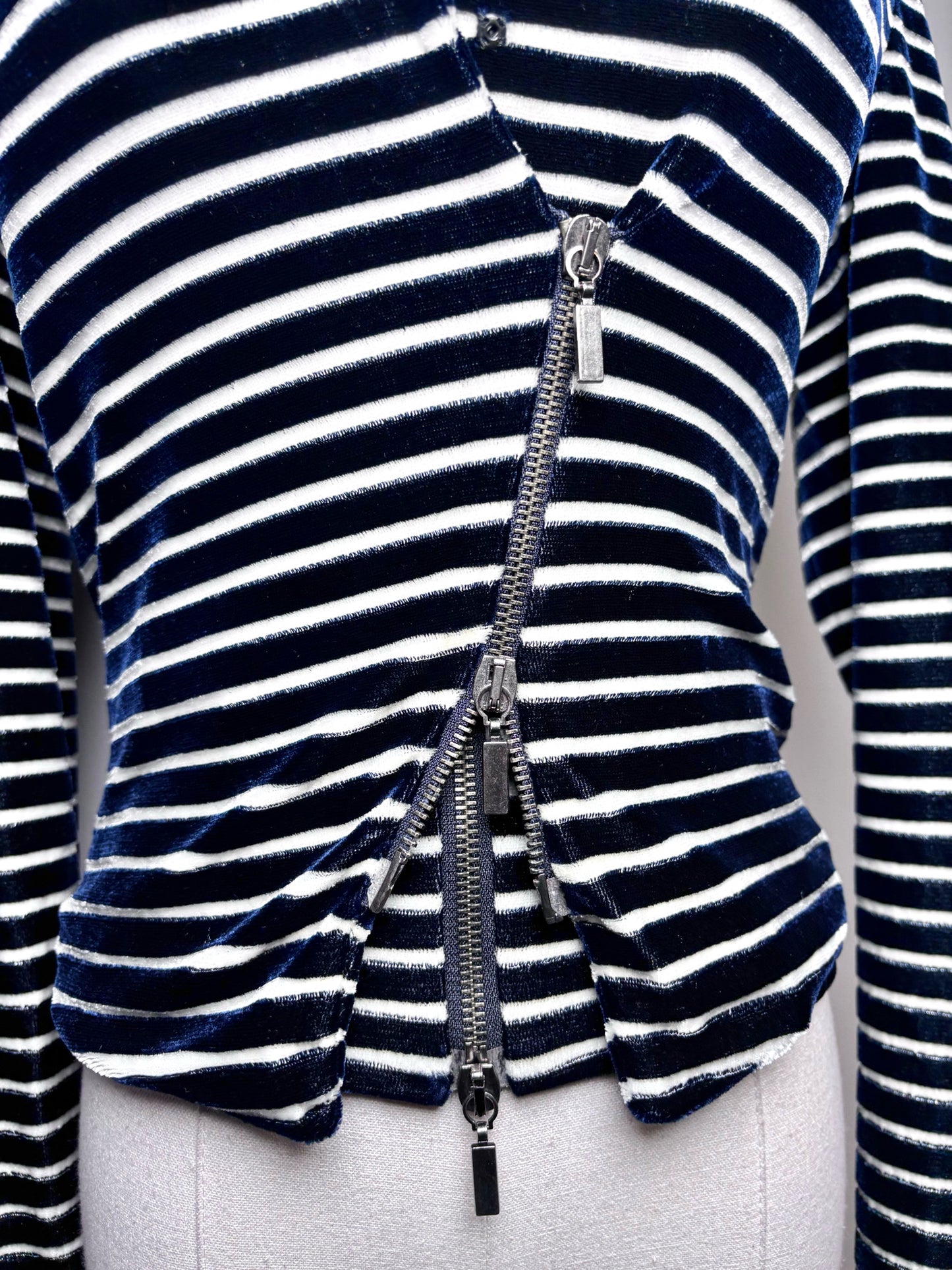 Women Size 4 (S) Giorgio Armani Blue, White Striped Bustier, Jacket Set