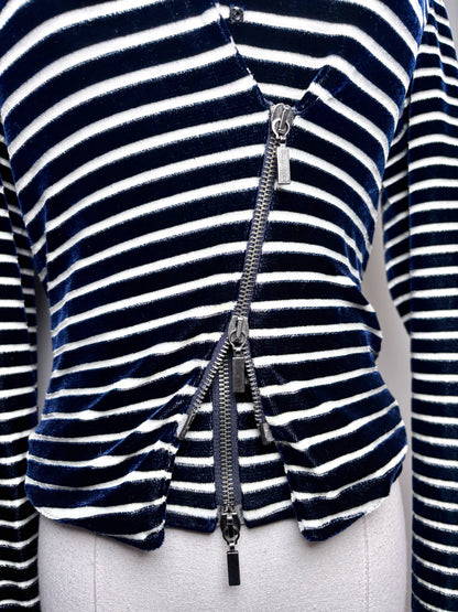 Women Size 4 (S) Giorgio Armani Blue, White Striped Bustier, Jacket Set