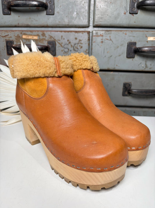 W Shoe Size 8.5 Hasbeens Caramel Leather Swedish Clogs