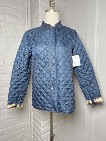 Women Size 14Y (Fits XS) Burberry Navy Blue Check Lining Quilted Jacket