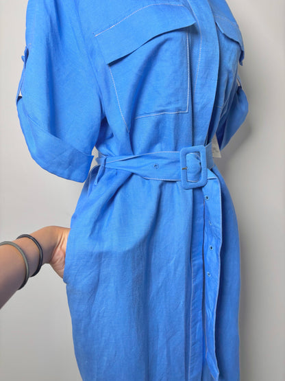 Women Size M Hunter Bell Blue Solid Linen Dress