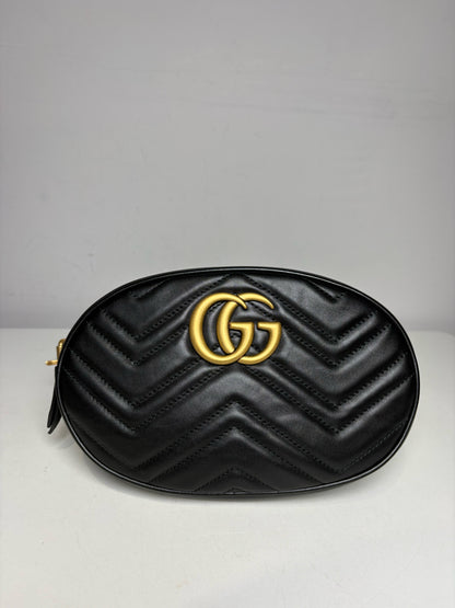 Women's Gucci Marmont Matelassé Black Calfskin Leather Authentic Pre-Owned Small Belt Bag