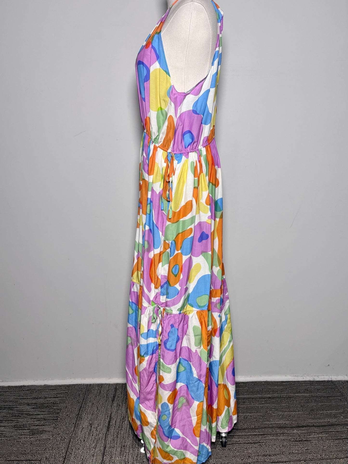 Women Size M Cult Gaia Multi-Color Floral Print Maxi Silk Tiered Dress