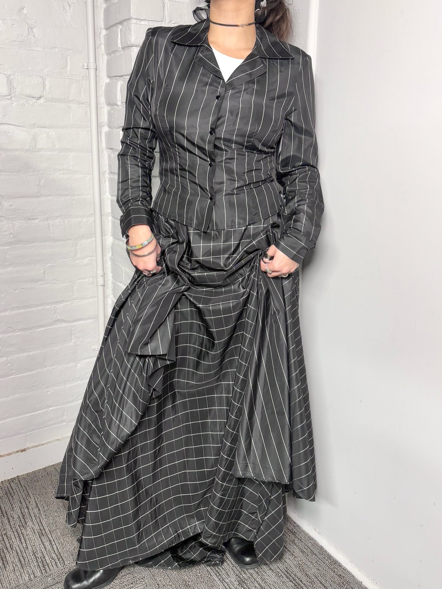 Women Size 8 Del Rosario Black & White Checkered Vintage Taffeta 2 Piece Set