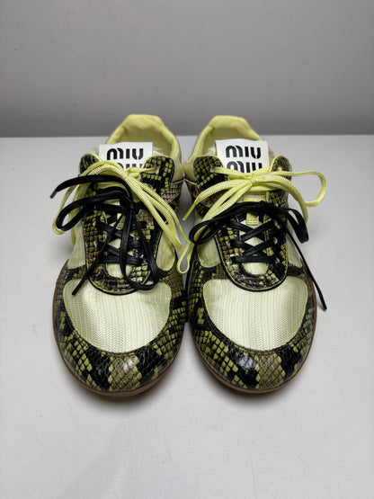 Women's Shoe Size 39 Miu Miu Gymnasium Green Technical Fabric Python Print Pre-Owned Sneakers