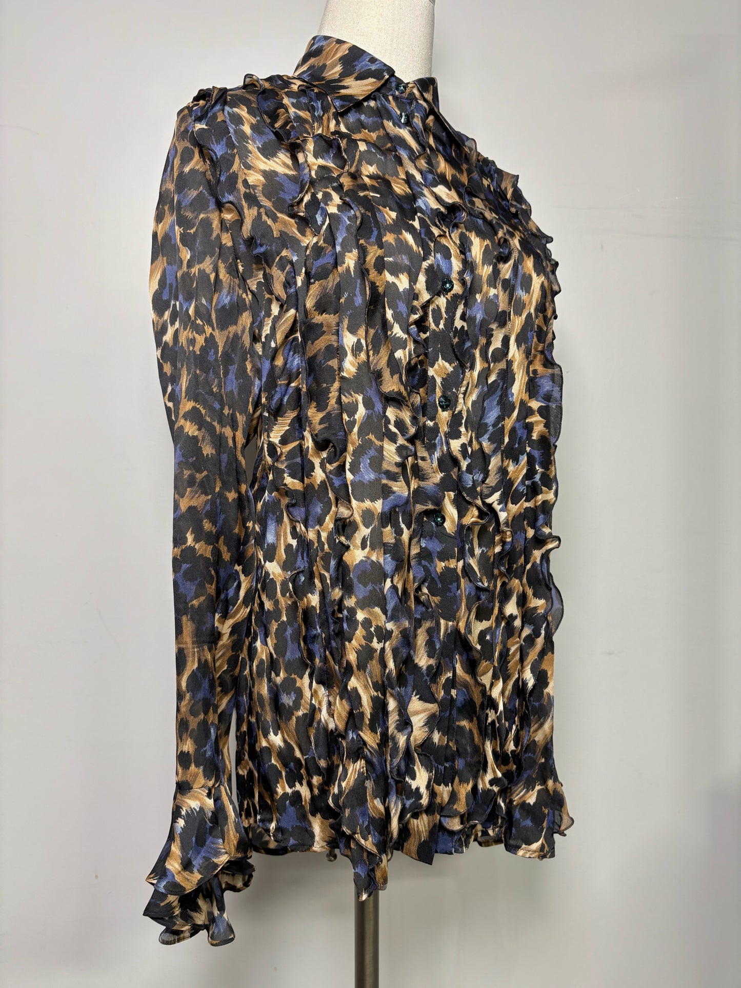 Women Size 38 (2 US) Blumarine Black Abstract Print 100% Silk Blouse