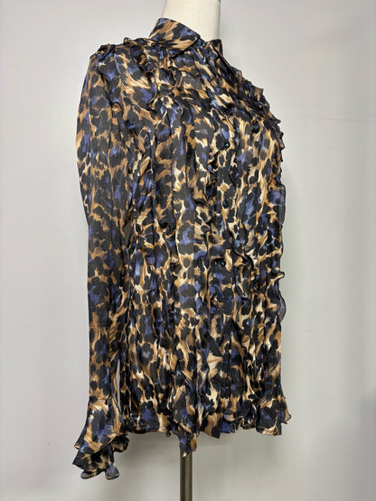 Women Size 38 (2 US) Blumarine Black Abstract Print 100% Silk Blouse