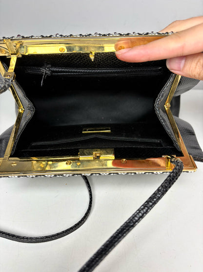 Judith Leiber Evening Crystal Embellishments Vintage Leather Pre-owned Bag