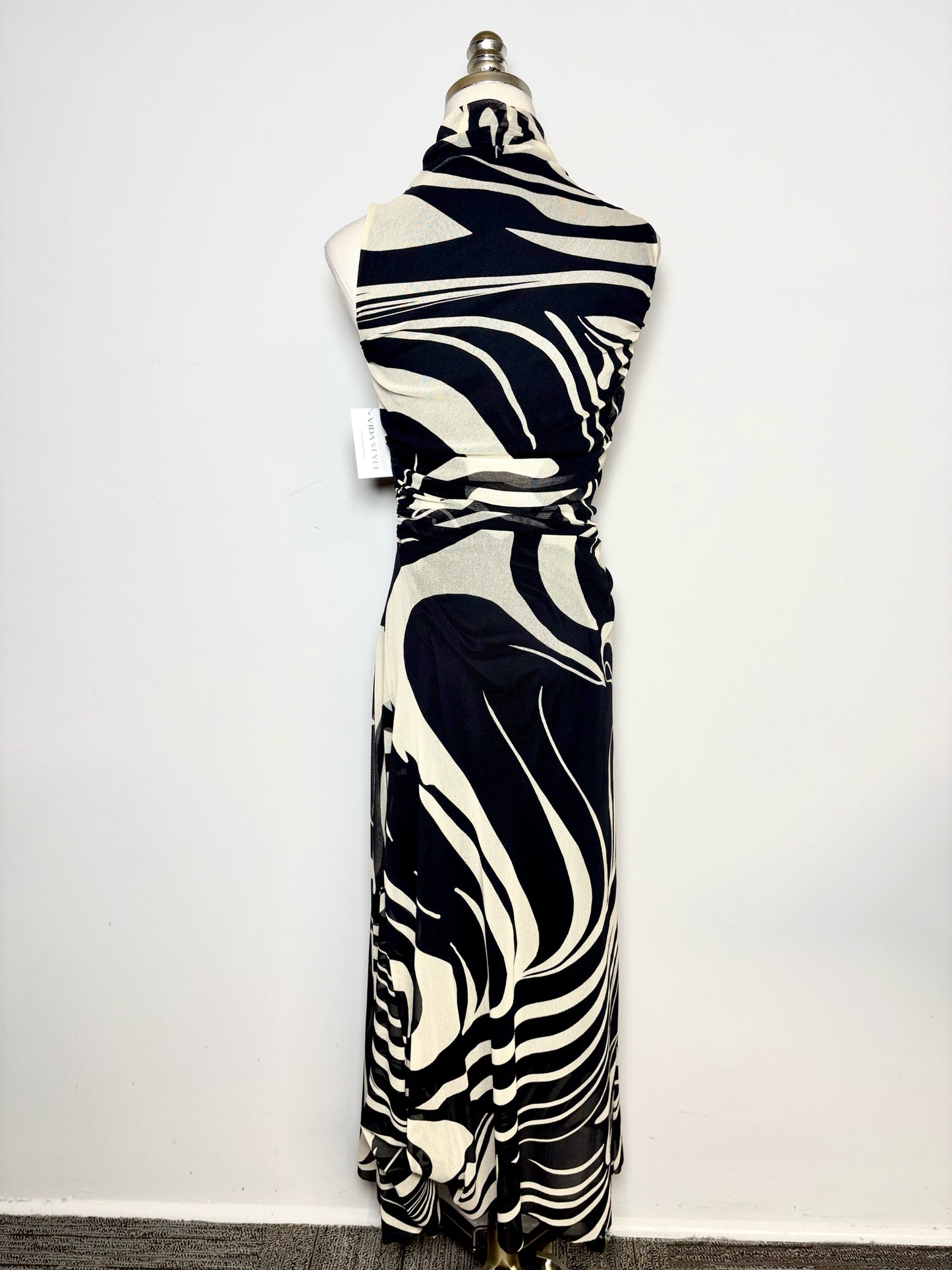 Women Size S Fuzzi Black, Cream Abstract Lines Polyamide Blend Pre-owned Dress