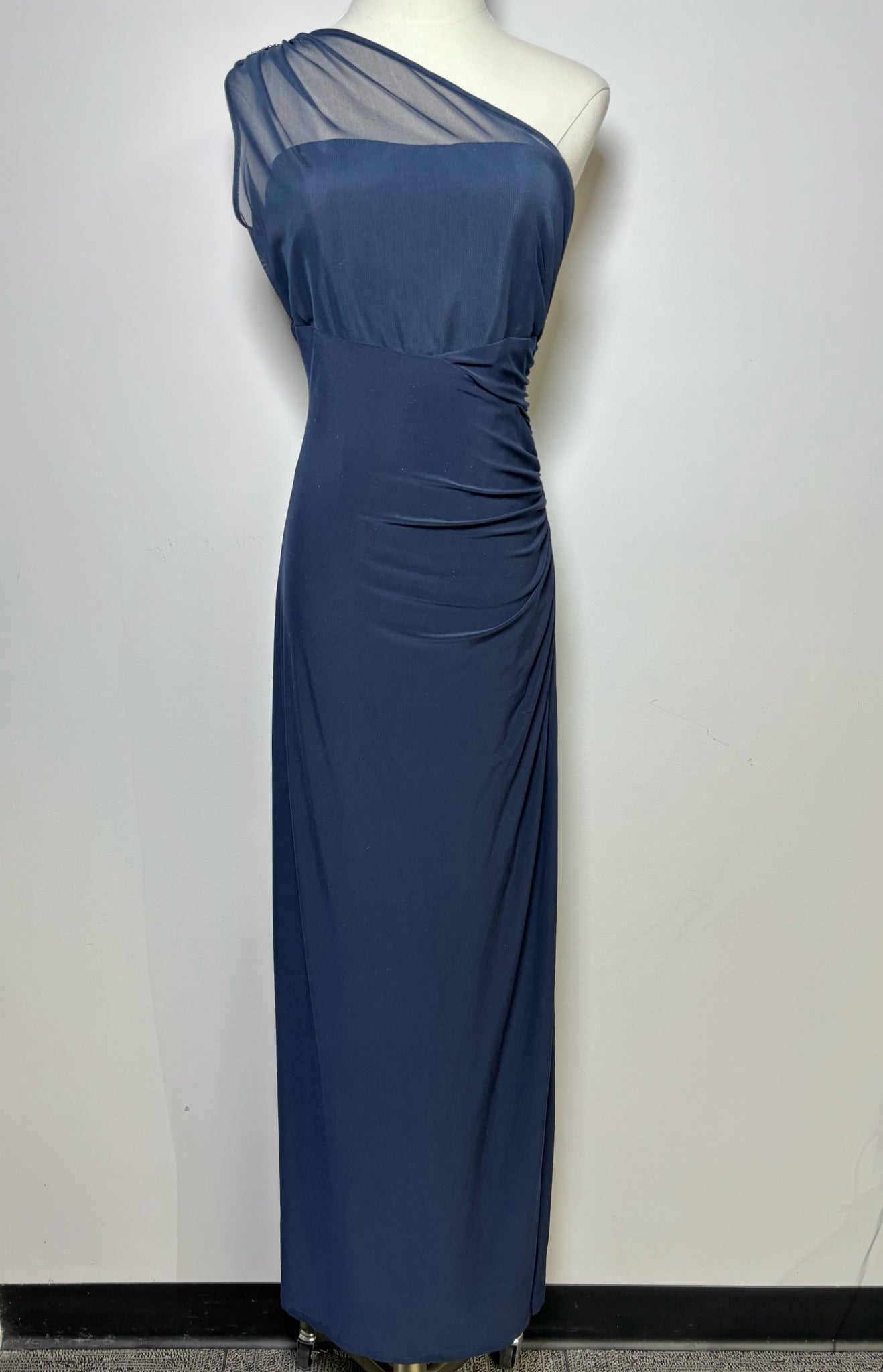 Women Size 10 Lauren Ralph Lauren Blue Solid One Shoulder Gown