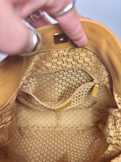 Gucci Leather Tan 2-Way Carry Bamboo Hobo Handbag