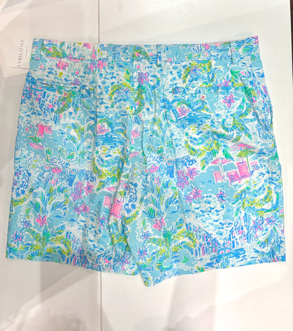 Lilly Pulitzer Turquoise, Pink, Blue Cotton Tropical Men's XXL Shorts