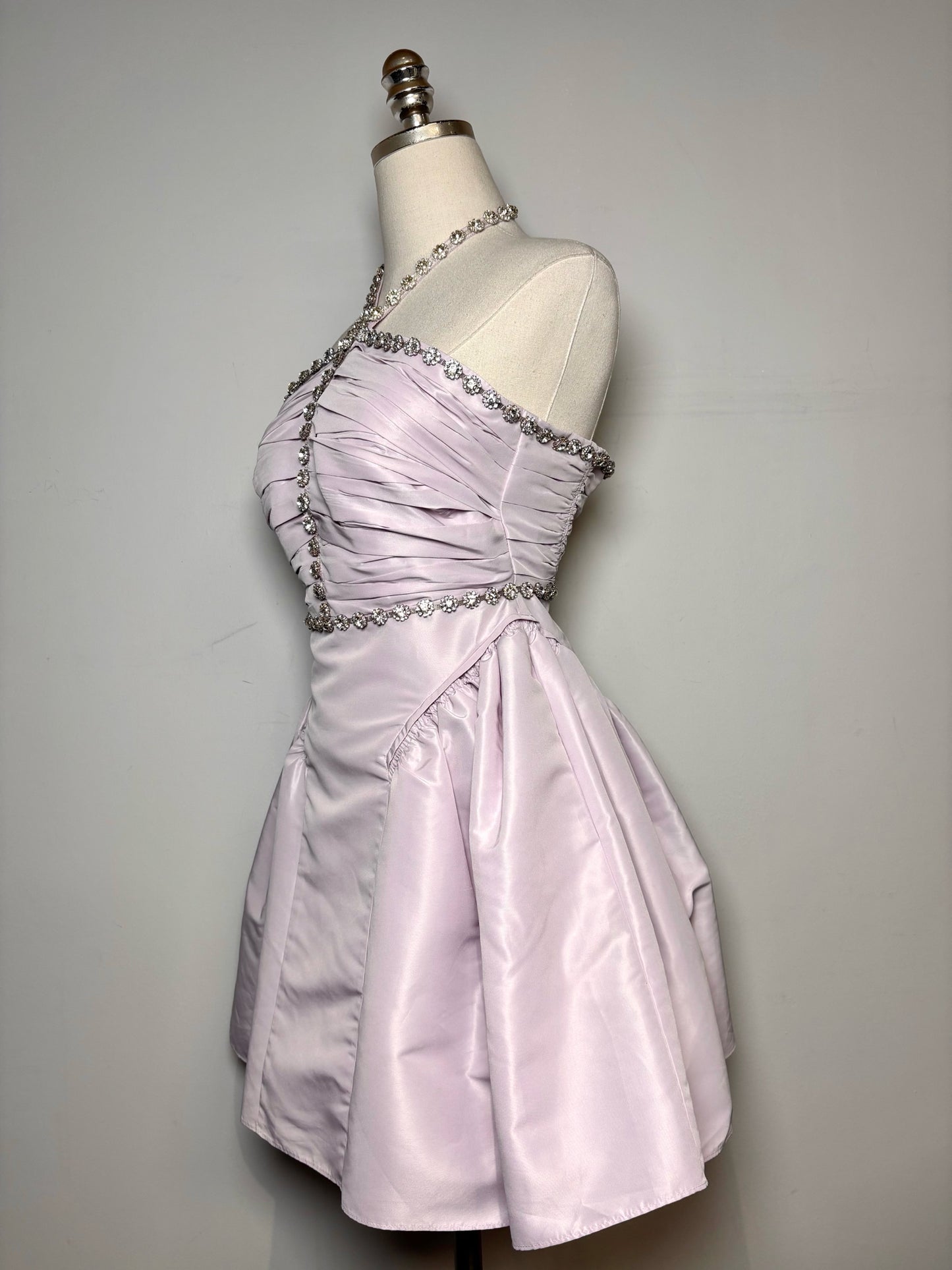 Women Size 2 Self-Portrait Lilac Crystals Pleats 100% Pre-owned Mini Dress
