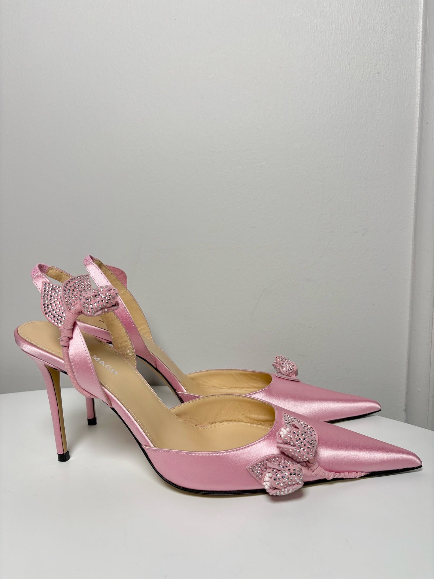 W Shoe Size 41 (10 - 10.5) Mach & Mach Pink Satin Heels