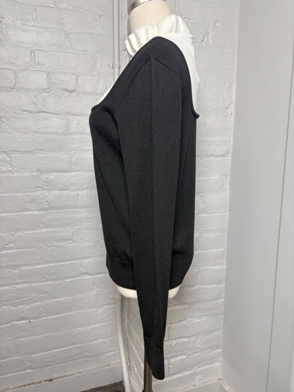 Women Size S Sandro White, Black Colorblock Wool Blend Sweater