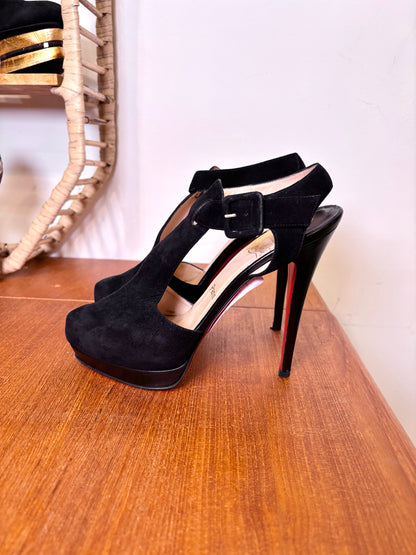W Shoe Size 39.5 Christian Louboutin Orlan 140 T-strap Black Pre-owned Heels