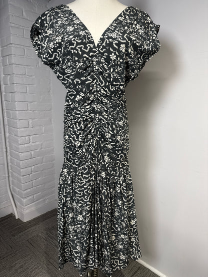Women Size 40 (8 US-Runs Small) Isabel Marant Green-Black Floral Print MidiDress