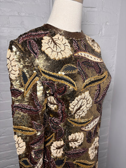 Women Size XS I. Magnin Gold Multi-Beads Vintage Dress