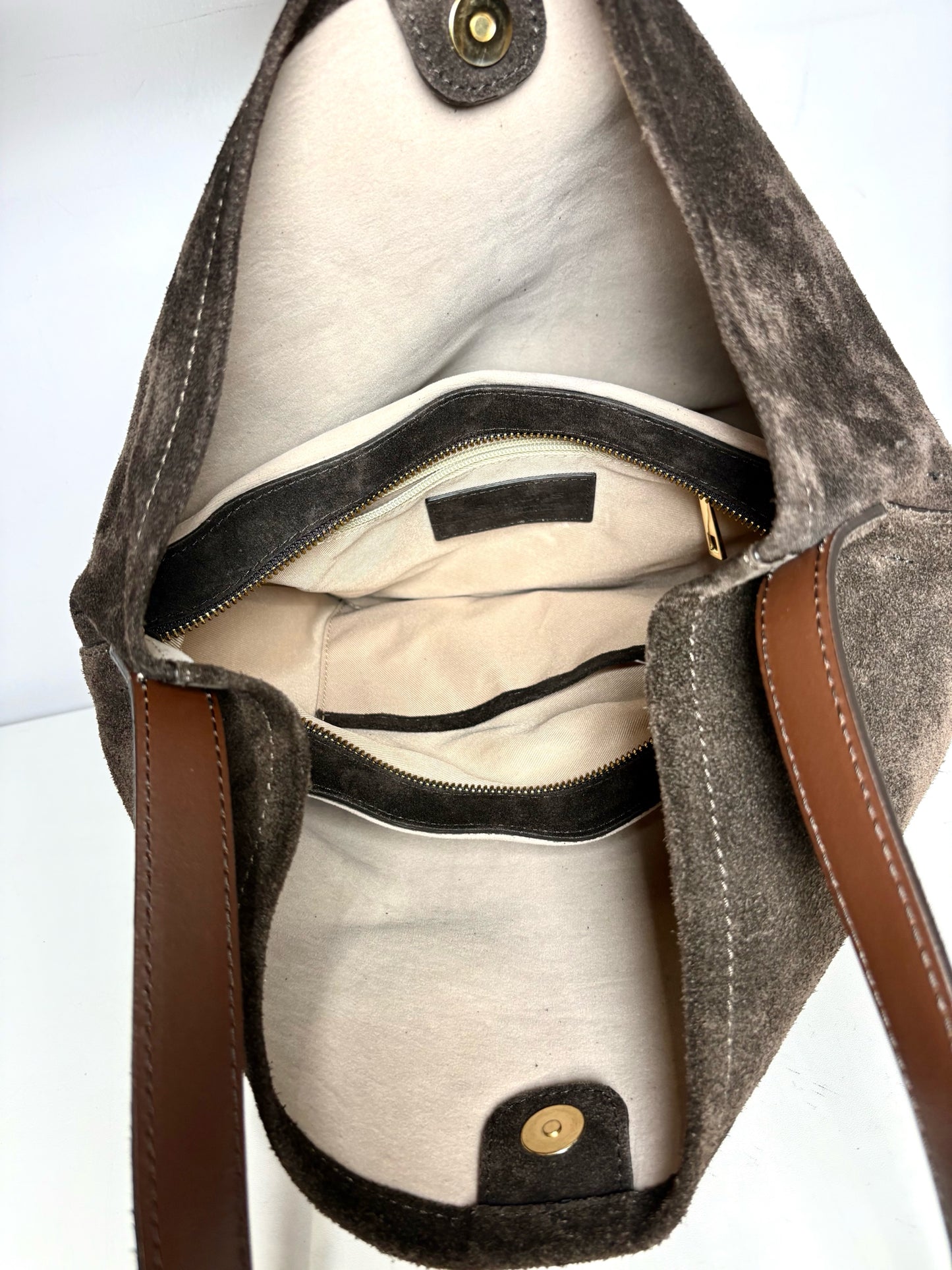Simons Brown Suede Leather Shoulder Bucket Bag Pre-owned
