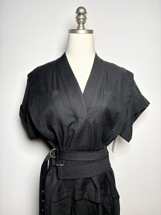 Women Size 8 (M) SEA New York Black Double Belt Cotton Pre-owned Dress