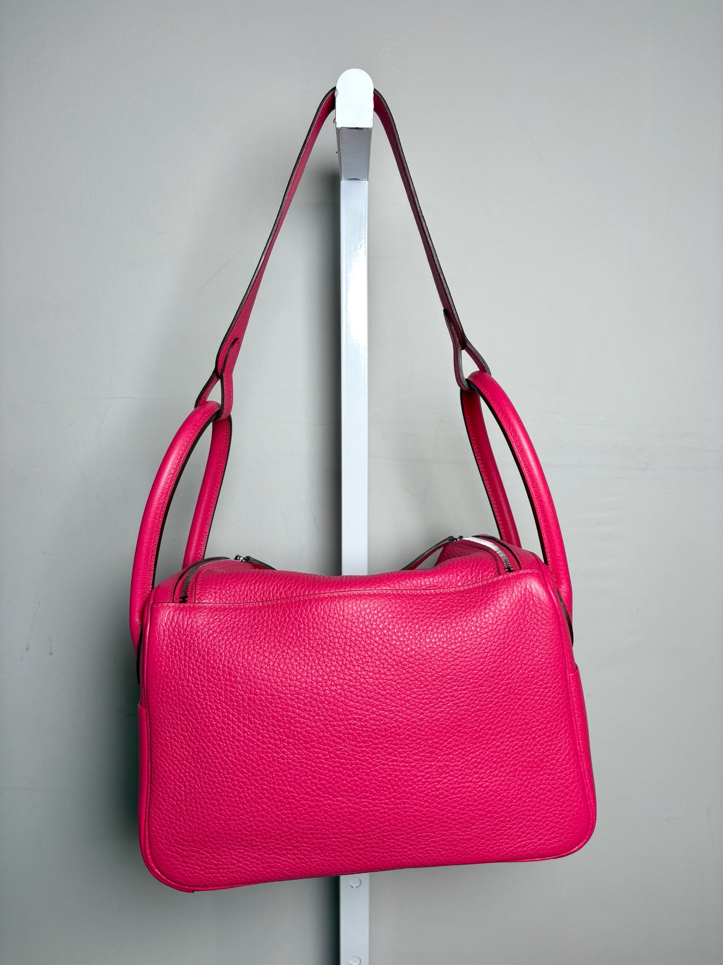 Women's Hermes Clemence Lindy 26 Pink Pre-owned Pink Pebble Grain Leather Purse