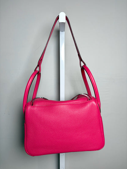 Women's Hermes Clemence Lindy 26 Pink Pre-owned Pink Pebble Grain Leather Purse