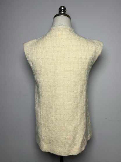 Women's Size 38 Authentic Chanel 2013 Paris-Edinburgh Ecru Woven Wool Silk-Lined Pre-Owned Sleeveless Wrap Top