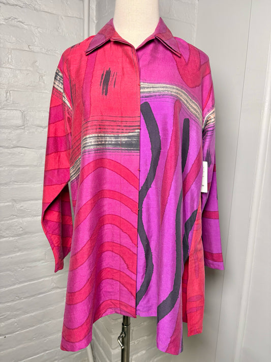 Women Size S Kay Chapman Red, purple Print Silk Blouse