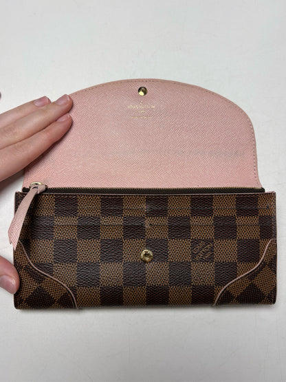 Women's Louis Vuitton Damier Ebene Caissa Rose Pink Brown Coated Canvas 2016 Pre-Owned Wallet