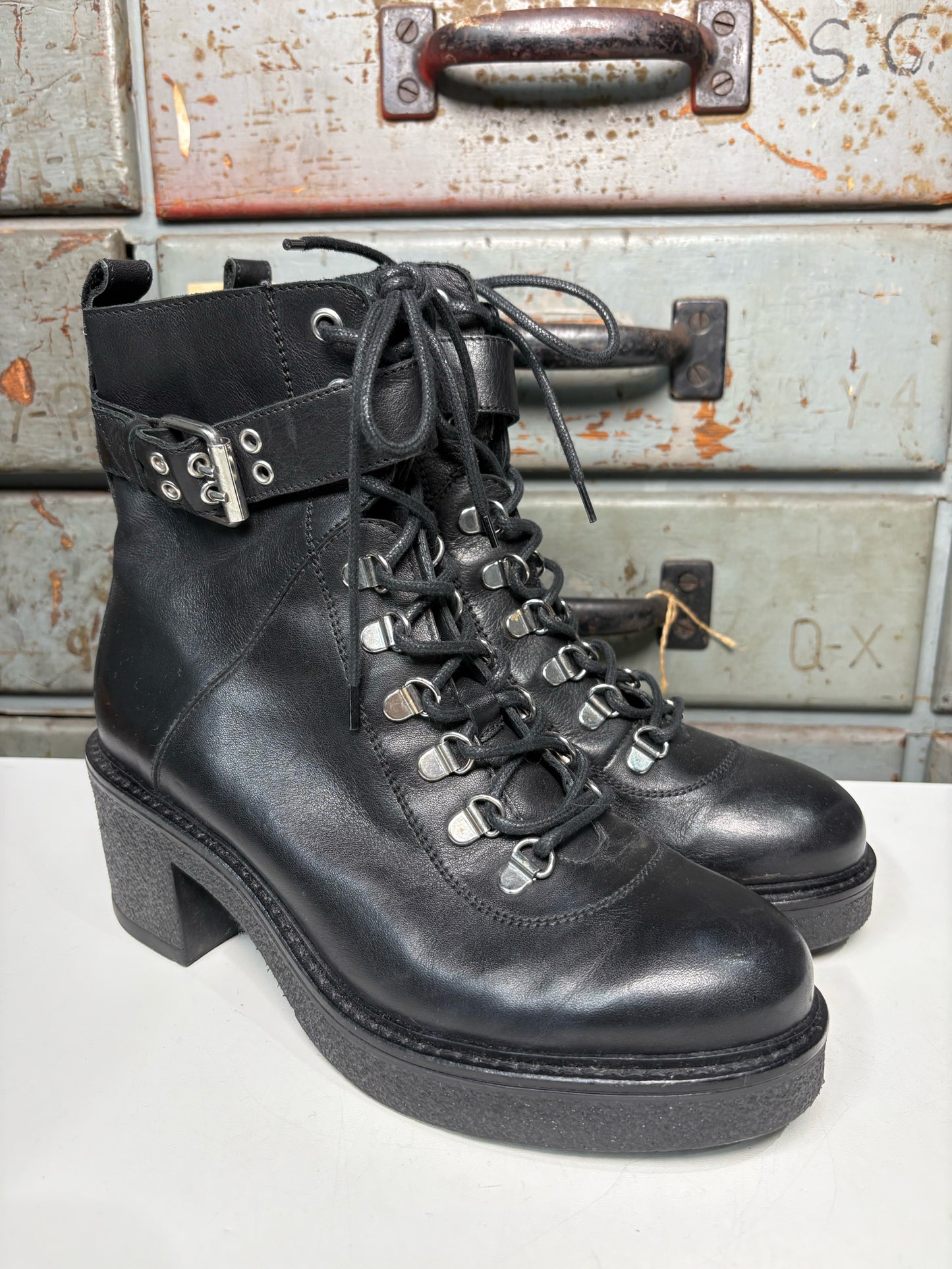 W Shoe Size 38 Janet Sport Black Leather Boots