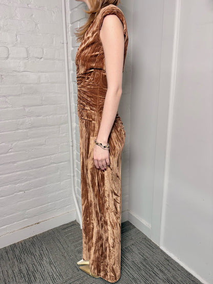 Women Size XS Ronny Kobo "Hayley Dress" Caramel Crushed Velvet Midi Dress