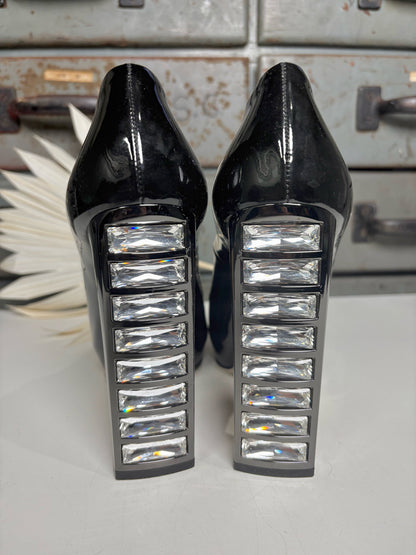W Shoe Size 37.5 (7 US) Miu Miu Black Leather Patent Heels